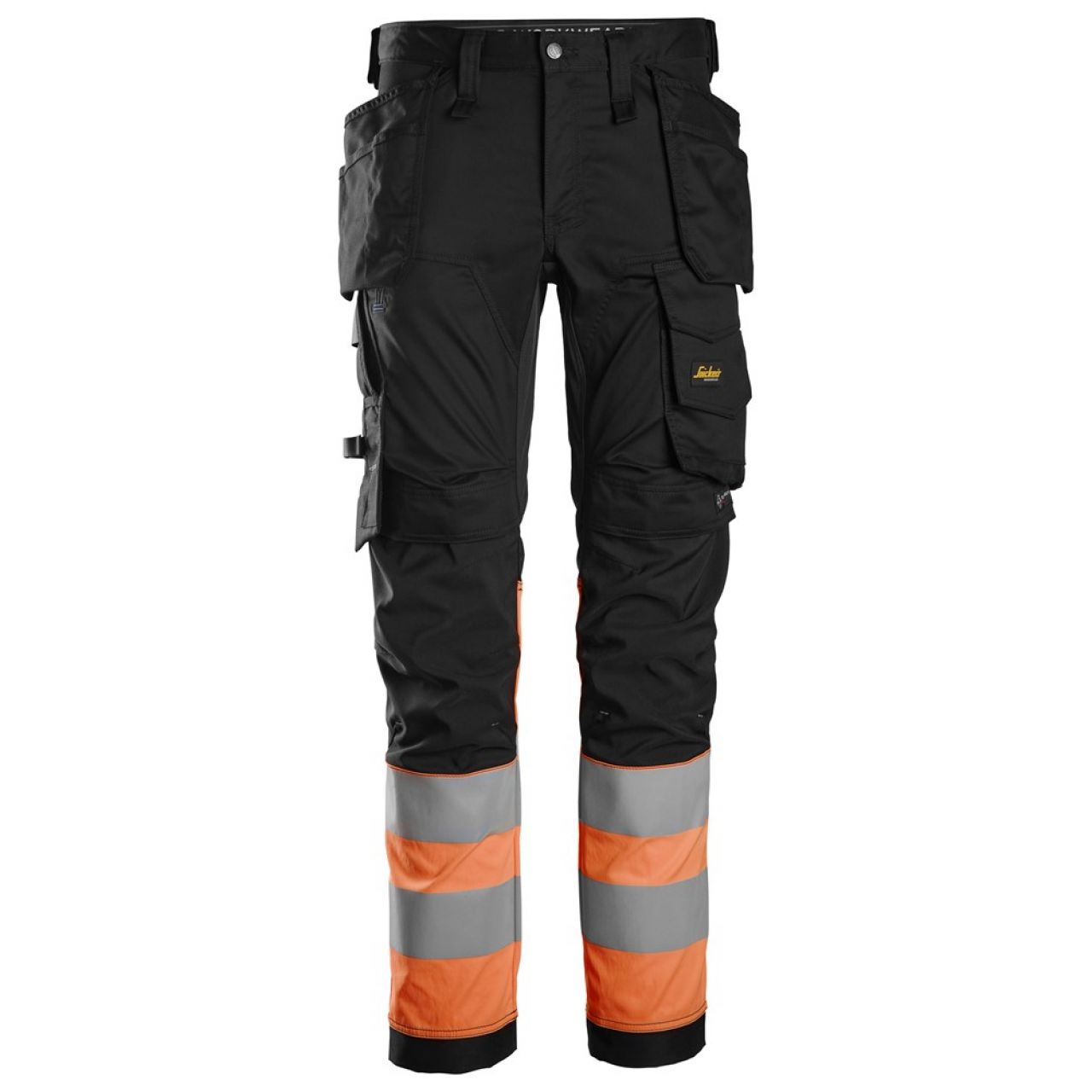 6234 Pantalones largos de trabajo elásticos de alta visibilidad clase 1 con bolsillos flotantes negro-naranja talla 158