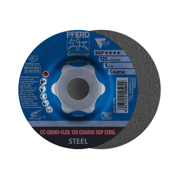 Disco de desbaste CC-GRIND FLEX 125x22,23 mm COARSE línea especial SGP STEEL para acero