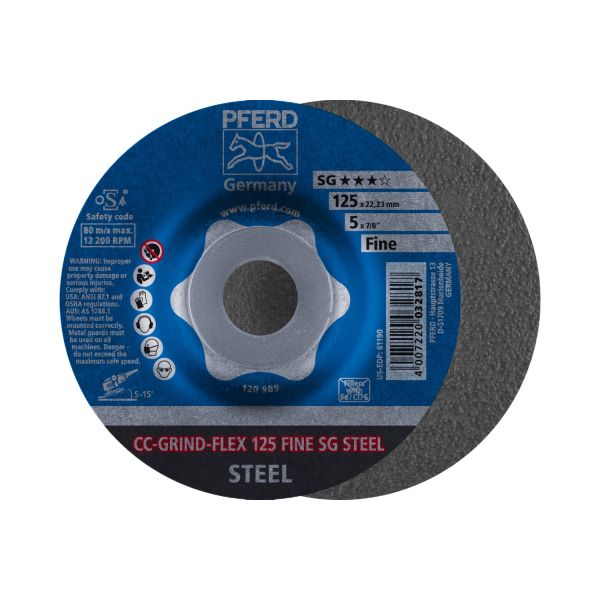 Disco de desbaste CC-GRIND-FLEX 125x22,23 mm FINE línea de rendimiento SG STEEL para acero