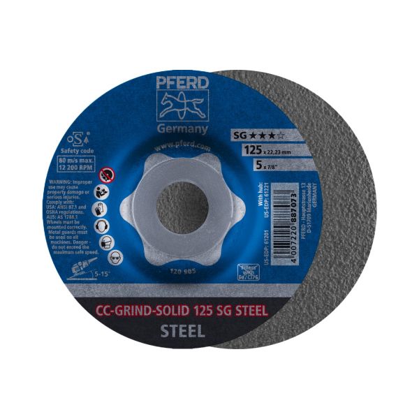 Disco de desbaste CC-GRIND-SOLID 125x22,23 mm COARSE línea de rendimiento SG STEEL para acero