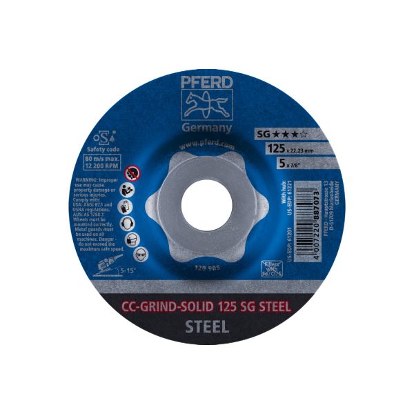 Disco de desbaste CC-GRIND-SOLID 125x22,23 mm COARSE línea de rendimiento SG STEEL para acero