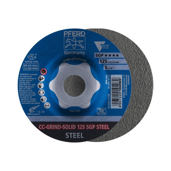 Disco de desbaste CC-GRIND-SOLID 125x22,23 mm COARSE línea especial SGP STEEL para acero