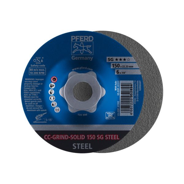 Disco de desbaste CC-GRIND-SOLID 150x22,23 mm COARSE línea de rendimiento SG STEEL para acero