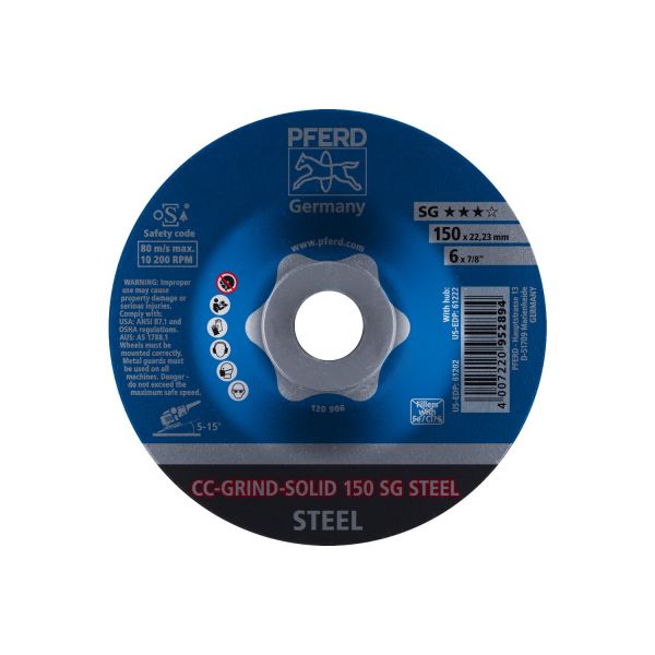 Disco de desbaste CC-GRIND-SOLID 150x22,23 mm COARSE línea de rendimiento SG STEEL para acero