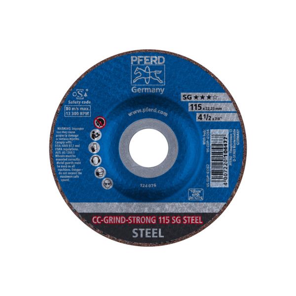 Disco de desbaste CC-GRIND-STRONG 115x22,23 mm COARSE línea de rendimiento SG STEEL para acero