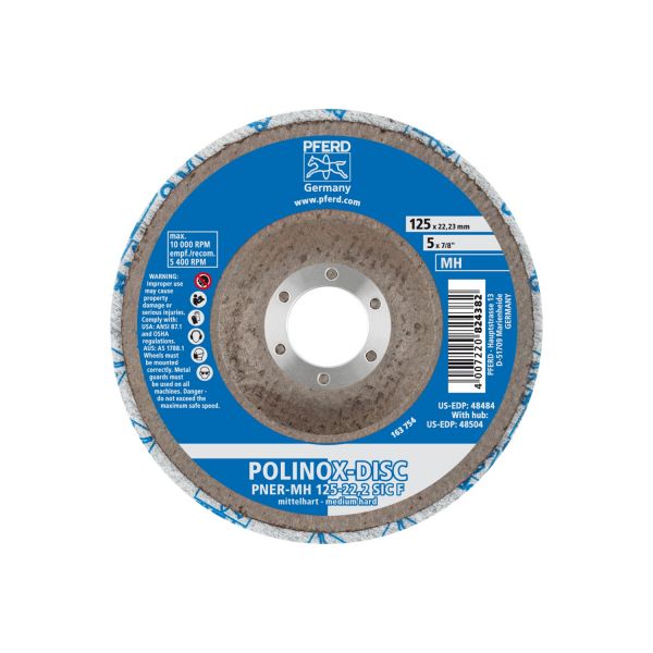 Disco de vellón prensado POLINOX DISC PNER Ø 125 mm agujero Ø 22,23 mm semiduro SIC fino para acabad