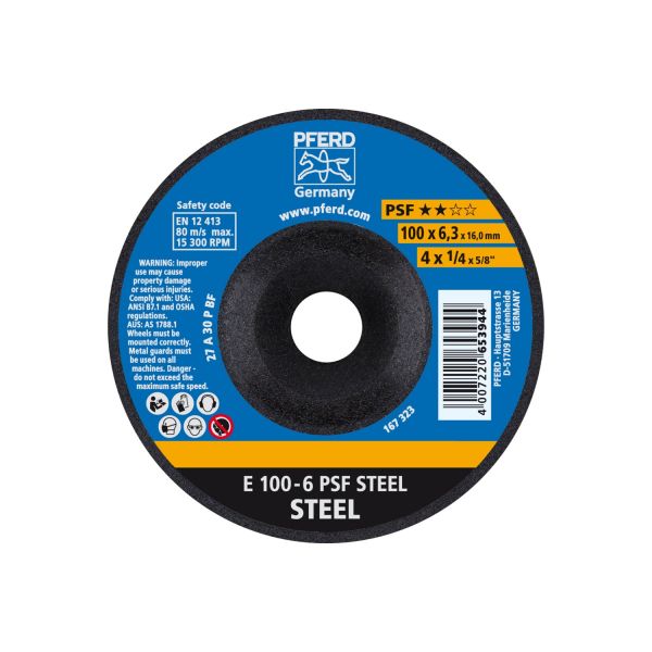 Disco de desbaste E 100x6,3x16 mm línea universal PSF STEEL para acero