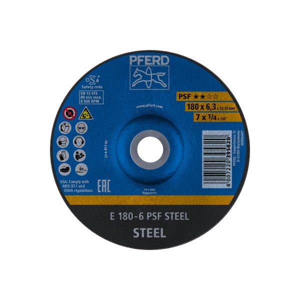 Disco de desbaste E 180x6x22,23 mm línea universal PSF STEEL para acero