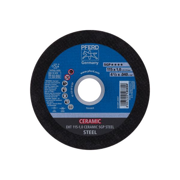 Disco de corte EHT 115x1,0x22,23 mm recto CERAMIC línea especial SGP STEEL para acero