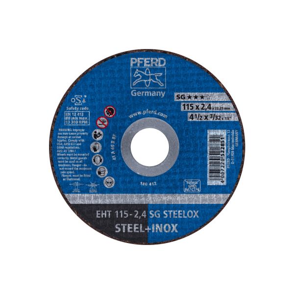Disco de corte EHT 115x2,4x22,23 mm recto línea alto rendimiento SG STEELOX para acero/acero inoxida
