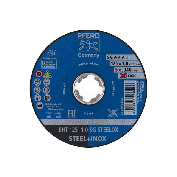 Disco de corte EHT 125x1,0 mm X-LOCK recto línea alto rendimiento SG STEELOX para acero/acero inoxid
