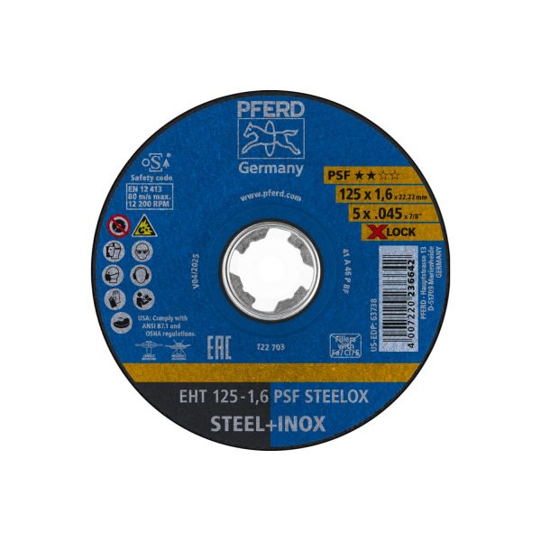 Disco de corte EHT 125x1,6 mm X-LOCK recto línea universal PSF STEELOX para acero/acero inoxidable