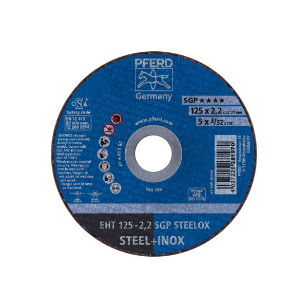 Disco de corte EHT 125x2,2x22,23 mm recto línea especial SGP STEELOX para acero/acero inoxidable