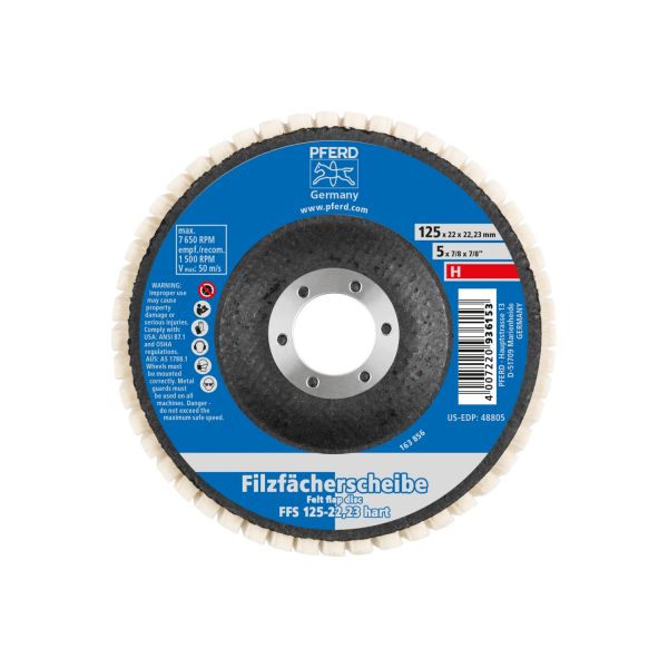 Disco de láminas de fieltro duro FFS Ø 125 mm, agujero 22,23 mm para trabajos de pulido con amolador