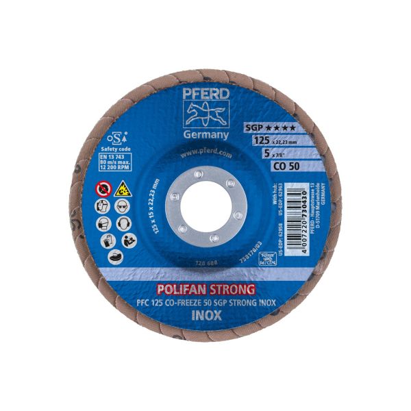 Disco de láminas lijadoras STRONG POLIFAN PFC 125x22,23 mm cónico CO-FREEZE 50 SGP INOX acero inoxid