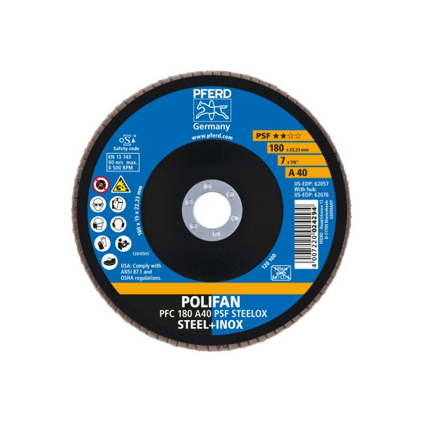 Disco de láminas lijadoras POLIFAN PFC 180x22,23 mm cónico A40 línea universal PSF STEELOX acero/ace
