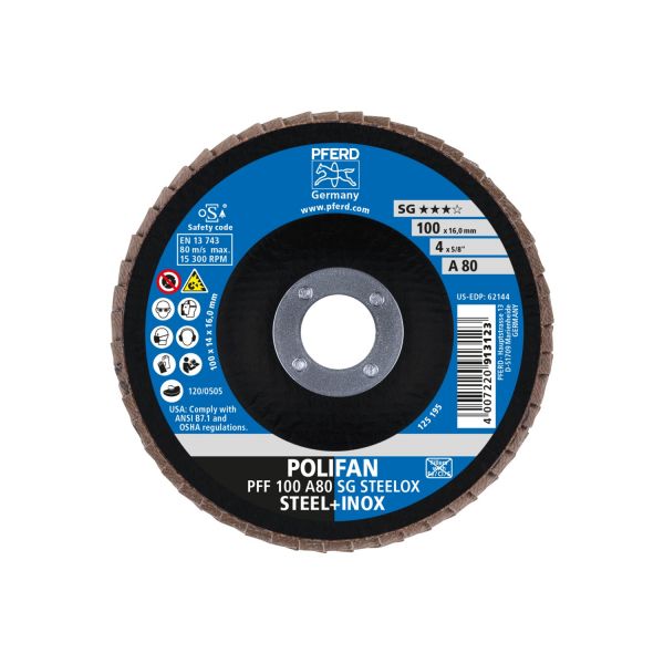 Disco de láminas lijadoras POLIFAN PFF 100x16 mm plano A80 línea alto rendimiento SG STEELOX acero/a